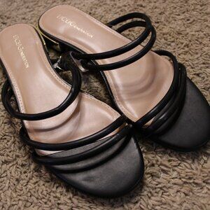 BCBGeneration Black Dexti Woven Sandals with Gold Heel Size 7.50NWOT